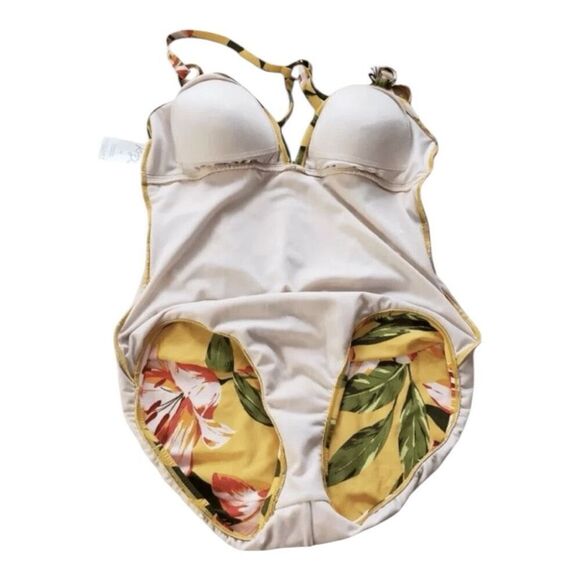 Kona Sol Women's Tortoise Ring High Coverage Swimsuit Yellow Floral Size M - Picture 8 of 13